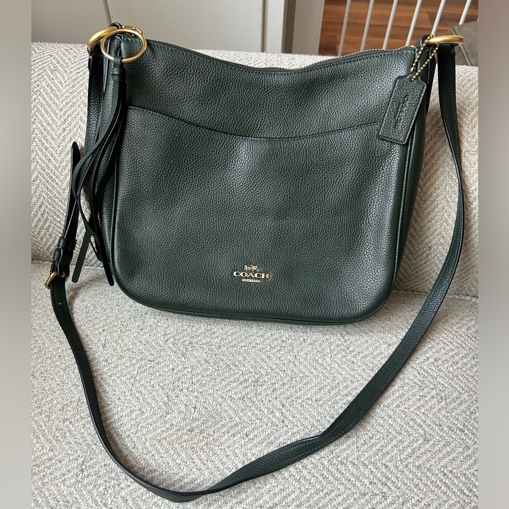 Coach Chaise Green Pebble Leather Shoulder bag Crossbody Bag 35543